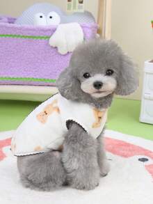 PETSIN 1件装二合一可爱保暖内衬宠物外套，带牵引绳，适合秋冬季穿着 - 米色 - 查看 4