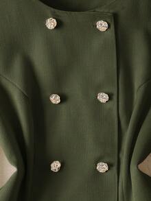 Franclia Elegant Solid-Color Rose Gold 3d Buttons Round-Neck Long-Sleeved Two Pieces Set For Ladies - Army Green - View 3