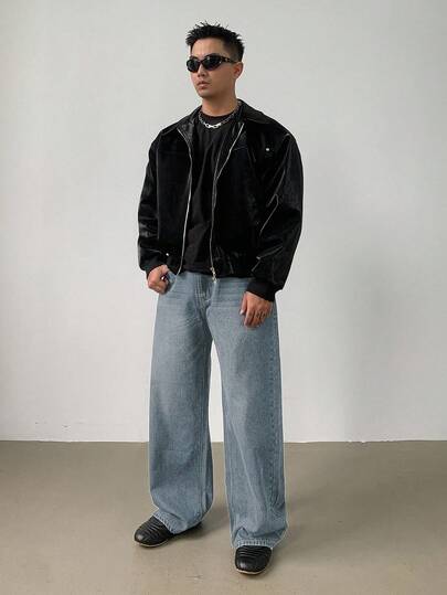 DAZY Jeans de mezclilla azul oscuro desgastado para hombre, otoño