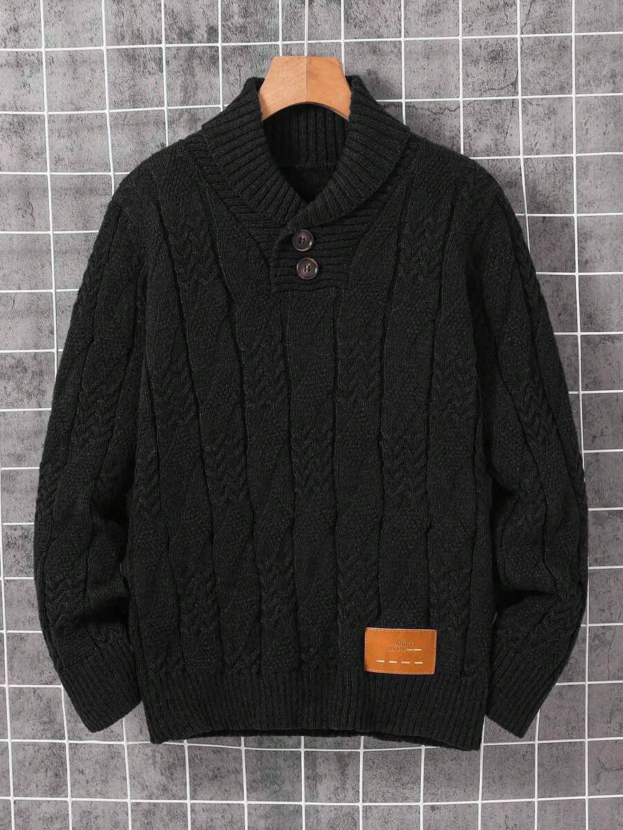 SHEIN Tween Boys' Casual Half-Zip Sweater, Comfortable For Commuting, School, Daily Casual Wear, And Sports - Black - View 1
