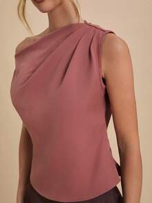 COSMINA Women's Elegant Asymmetric Ruched Fitted Blouse, Versatile For Commute And Office Wear, All Season - Red Violet - View 7