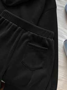 Muchica Bộ 2 món/Bộ áo hoodie lót nhiệt thường ngày cho nữ và quần dài, Thu/Đông - màu đen - Xem 4