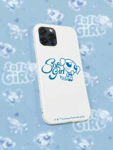THE POWERPUFF GIRLS X SHEIN Flying Cute White Soft Girl Style Cartoon Bubbles Printed Soft Phone Case, Compatible With IPhone & Galaxy, Cute Girly Style For Cartoon Animation Enthusiasts, Ideal For Daily Use Or Gifting