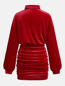 Firerie Kids Firerie Kids Vestito a collo alto rosso a costine per ragazze pre-adolescenti, vita larga, aderente sui fianchi, arricciato, vestito casual elegante retrò versatile a maniche lunghe e corto, adatto per feste di Natale, inverno