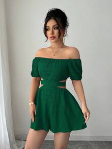 Rafferiza Casual-Woman Casual - Vacation Off The Shoulder Bow Back Jumpsuit - Army Green - View 7
