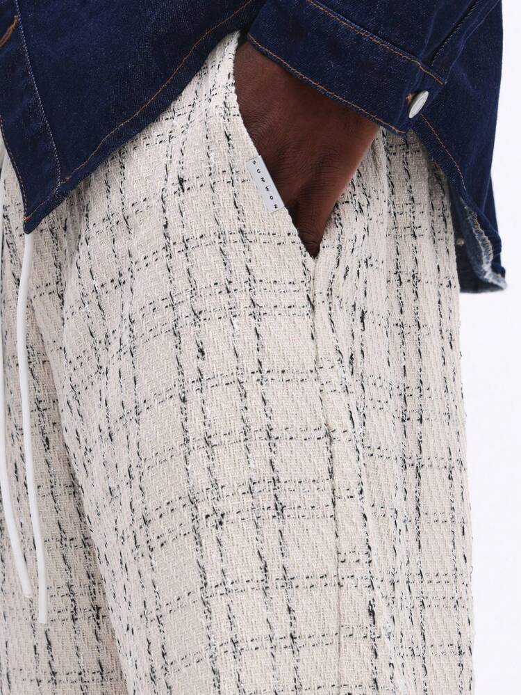 Oversized Textured Tweed Pattern Sweatpants With Drawstring