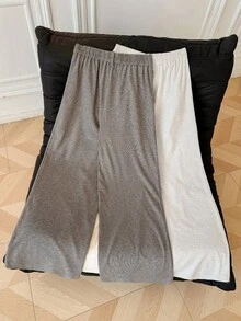 GlowEve 女士秋冬新款简约百搭休闲通勤高品质磨毛面料灰色+白色两件套阔腿裤 - 彩色 - 查看 3