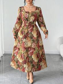 SHEIN Elenzya 提花长袖加大码连衣裙 - 彩色 - 查看 5