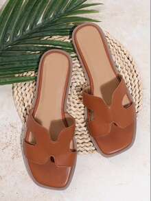 SHUZIA 女式简约纯色镂空平底凉鞋，圣诞假期休闲氛围，适合秋冬季