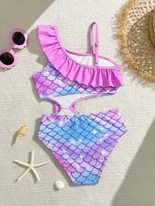 SHEIN One Piece Ruffle Swimsuit For Young Girl Young Girl Rashguard Shirt With UPF 50+ Sun Protection Summer Vacation Thermal Christmas Holiday Festival New Years Valentines Swim Girl Mermaid Swimwear Swimsuits Two Pieces With Ruffles Girl Two Piece Swimsuit Mermaid Bathing Suit For Girls Young Girl 2 Pieces Knit Swimwear Set Swimsuits For Eight Year Old Kids Rainbow Two Piece Young Girl 2 Pieces Ruffled Collar Knit Swimwear Set Bikini Top Swim Shorts Swimsuits For Eight Year Old Two Pieces With Ruffl Young Girl 2 Pieces Ruffle Knit Swimwear Set Girl 2 Pieces Ruffled Swimwear Swimsuits For Girl Two Pieces With Ruffles Girl Bikini Top Swim Shorts - Purple - View 3