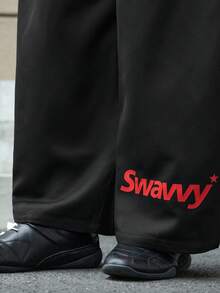 男士纯色褶裥休闲裤，带腰带环，宽松版型，男士宽松直筒休闲裤，男士阔腿裤，黑色宽松裤，Swavvy 男士阔腿裤，Sumwon 男士阔腿裤 - 黑色 - 查看 6