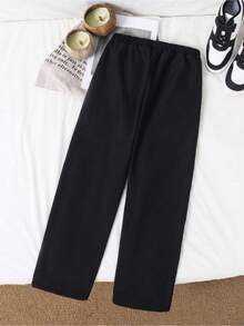 SHEIN بنطلون كاجوال مستقيم الساق مبطن حراريًا للمراهقين، مريح وقابل للتنوع، قماش ناعم، مناسب للارتداء اليومي، المدرسة، الخروجات، الأنشطة الخارجية، الخريف/الشتاء - رمادي - مشاهدة 2