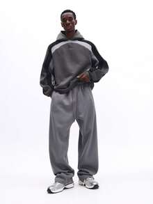 Áo hoodie nam SUMWON dáng suông, phối màu, không có dây rút ở mũ và túi giữa, kiểu dáng thường ngày, thích hợp cho mùa thu đông. - Xám - Xem 3