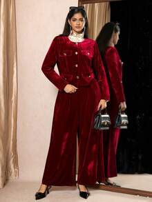 Zelara Stilvolle Damenhosen, stilvolle Damenblusen, elegante Damenblusen, elegante Damen-Sets, festliche Kleidung für Silvester, Damen-Weihnachtskleidung, Damen-Winterkleidung, rote Anzüge für Thanksgiving, Luxuskleidung für Damen, elegante Damen-Sets, festliche Damenmode - Bordeaux - Übersicht 10