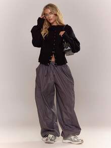 MUSERA Boat Neck Baggy Batwing Popper Front Knit Top Cute Classy Sexy Streetwear Night Out  Spring Sweater Summer - Black - View 3