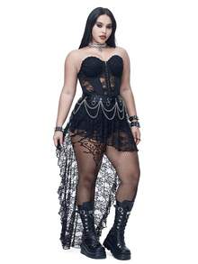 Coolane Vestido negro asimétrico con hombros descubiertos, cintura ceñida, mangas abullonadas de encaje, cómodo y elástico, para fiestas, estilo gótico, grunge, Y2K y punk, para mujer talla grande, para otoño/invierno y todo el año