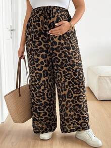 SHEIN Plus Size Maternity Casual Loose Leopard Print Pants Summer Vacation