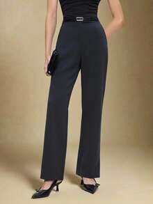 BizChic 2025 Autumn/Winter New Gray Striped Side Pocket Women's Pants, Suit Trousers, Vintage Chic Urban Commute Everyday Casual Romantic 90s Christmas New Year, Thanksgiving Elegant Party, Beach Graduation Fashion Stylish, Versatile Simple Romantic, Suitable For Wedding Guest, Host, Date, Party, Concert, Stage Performance, Brunch, Airport, Multi-Occasion