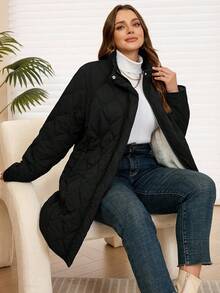 EMERY ROSE Plus Size Women's Solid Color Long Sleeve Zip-Up Casual Fleece Jacket, Winter - Black - View 5