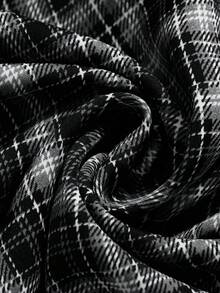 Rusticease Áo cánh rộng cổ khoét họa tiết kẻ caro thường ngày cho nữ, đi làm hàng ngày, đi học, mùa xuân/thu - Đen và trắng - Xem 3