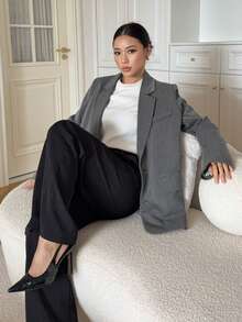 DAZY Women's Fashion Casual Lapel NeckSingle-Breasted Thin Blazer - Grey - View 4