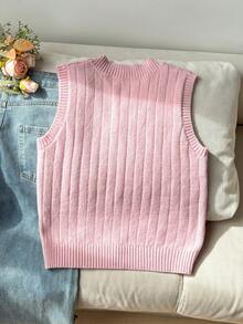 SHEIN 少女柔软舒适V领刺绣针织背心，适合日常穿着、户外活动、旅行、度假、居家、托儿所和儿童游戏等场合。 - 粉色 - 查看 2