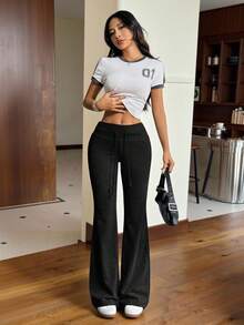 SHEIN EZwear 束口腰喇叭褲