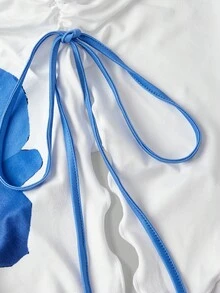 MOD 4 piezas Parte superior corta ajustada tipo tubo, con lazo en la cintura, top bandeau estampado, top corto sin tirantes, paquete de 4 tops bandeau tipo tubo para mujer con detalle de fruncido y cordón, estampado floral, para primavera/verano, té, salir - Marrón 3 - Ver 3