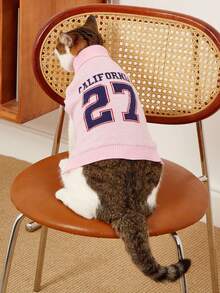 PETSIN 1 Áo len cổ cao không tay co giãn ấm áp và thoải mái cho chó mèo thú cưng màu hồng 27 phong cách thể thao thời trang dễ thương họa tiết dệt kim jacquard - Hồng - Xem 2