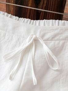 SHEIN PETITE 女士优雅度假休闲亚麻长裤