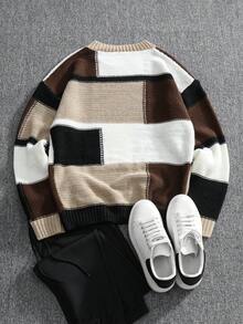 Manfinity EZcore Men's Contrast Color Crew Neck Loose Fit Sweater, Autumn/Winter - Apricot - View 2