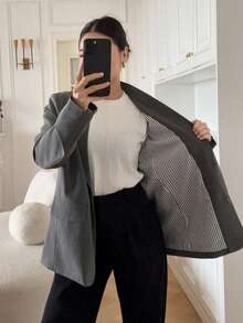 DAZY Women's Fashion Casual Lapel NeckSingle-Breasted Thin Blazer - Grey - View 6