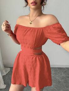 Rafferiza 休闲女式休闲度假露肩蝴蝶结露背连体裤 - 西瓜粉 - 查看 5
