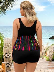 Swim Lushoire Bộ đồ bơi tankini in họa tiết toàn thân cỡ lớn - Áo và quần short đen - màu đen - Xem 2