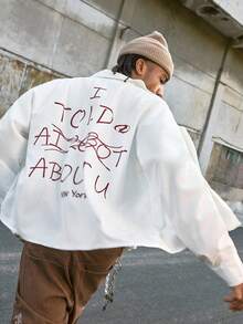 AXEPEAK Camicia a maniche lunghe con spalle cadenti e stampa, moda casual da uomo - Bianco - Visualizzare 6