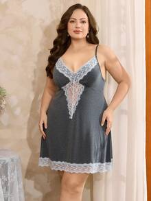 Côtesoire 2pcs Sexy Grey Lace Camisole Nightgown And Robe Set - Grey - View 5