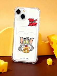 Tom and Jerry Artist x SHEIN Funda de teléfono transparente con portacartas, cubierta protectora linda y divertida compatible con iPhone - Multicolor - Ver 1