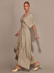 COSMINA Vestido de mujer de cuello en V profundo y manga corta, versátil para la oficina, el transporte y el uso diario, para todas las estaciones