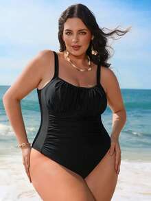 Swim Lushoire Đồ bơi một mảnh cỡ lớn, Dây rút, Ôm dáng, Tập hợp, Trang phục nghỉ dưỡng thanh lịch, Đồ bơi một mảnh nữ mùa hè 2026, Đồ bơi nữ, Đồ bơi một mảnh kiểm soát bụng cỡ lớn, Đồ bơi một mảnh thanh lịch cỡ lớn - màu đen - Xem 3