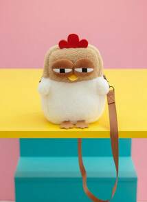 Joivida 可爱咯咯鸡毛绒斜跨包可爱小收纳包手机包个性零钱包卡通公仔单肩包舞会派对纸巾口红收纳袋生日礼物 - 白棕色 - 查看 2