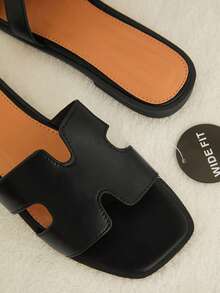 SHUZIA 女士宽版平底凉鞋，露趾，时尚，沙滩，防滑，一脚蹬，时尚低跟凉鞋，秋冬季圣诞假期度假氛围 - 黑色 - 查看 5