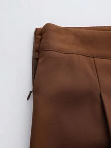 Franclia 法式复古H型翻领长袖杏色优雅通勤衬衫搭配棕色阔腿裤，女士优雅秋冬两件套 - 彩色 - 查看 8