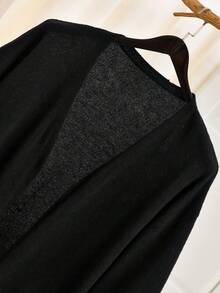 SHEIN CURVE+ Cárdigan informal de talla grande con bloques de color y rayas, otoño/invierno - Negro - Ver 3