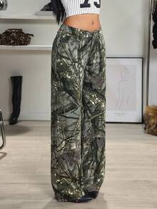 SHEIN Tall Women's Loose Casual Washed Straight-Leg Jeans With Branch Pattern - Multicolor - View 4