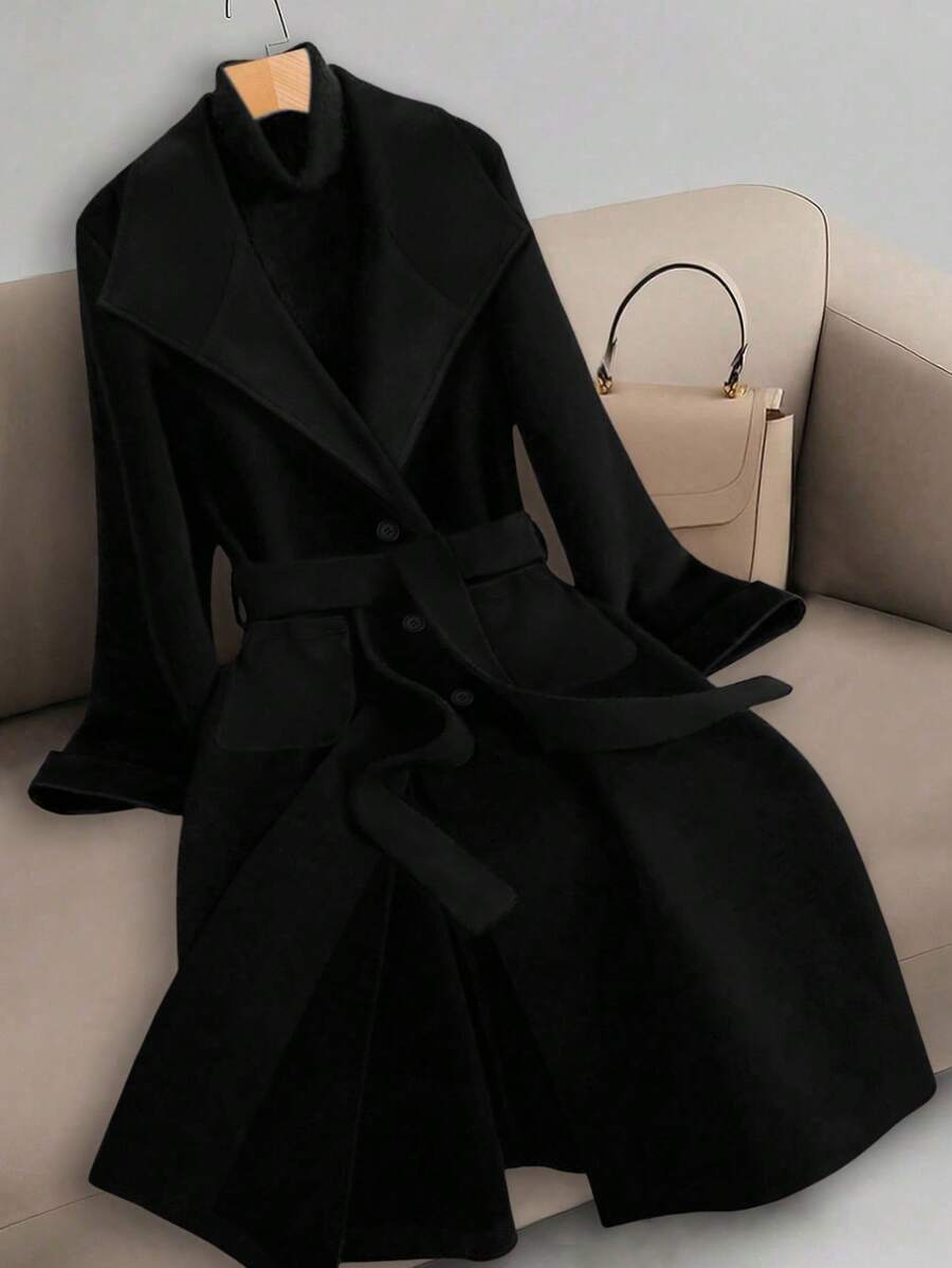 SHEIN Clasi Áo khoác cổ ve tối giản dành cho nữ cỡ lớn - màu đen - Xem 1