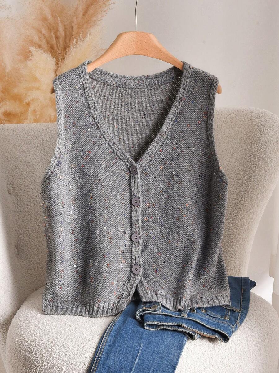 CosyJoli Bluzki wełniane na jesień i zimę w dużych rozmiarach, kamizelki wełniane, odzież wełniana z cekinami, odzież codzienna damska, ciepłe bluzki damskie na jesień i zimę, bluzki wełniane w kolorze khaki - Szary - Zobacz 1