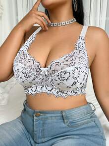 SHEIN 1 件大码女士蕾丝蝴蝶结装饰钢圈文胸 - 白色 - 查看 3