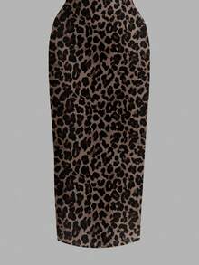 SHEIN EZwear 休闲简约豹纹修身吊带长裙，适合夏季穿着 - 彩色 - 查看 3