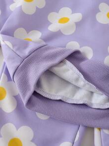 THE HAPPY LOOK 2pcs/Set Young Girl Floral Print Knit Soft Crew Neck Long Sleeve Sweatshirt And Elastic Waist Pants Kids Flower Set Summer Outfit Toddler Co Ord - Multicolor - View 7