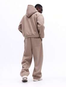 SUMWON Slumwon Embroidered Logo Pullover Hoodie And Jogger Sweatpants Two Piece Casual Lounge Set With Drawstring Hood And Elastic Waist - Khaki - View 2